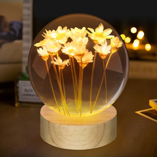 TUZELIYA 70mm Gänseblümchen Kristall Glaskugel Geschenke für Frauen Freundin Frau Mama Oma - Personalisiert Geschenk für Geburtstag Hochzeit Weihnachten Valentinstag Muttertag