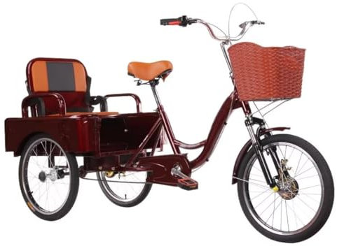 Ältere Pedal-Fahrrad-Rikscha-Roller-Trikes mit Stoßdämpfer-Vordergabel,Passagier-Fracht-Dreirad mit doppeltem Verwendungszweck,klappbarer Beifahrersitz hinten,Hinterkabine,Tandem-Dreirad Erwachsene