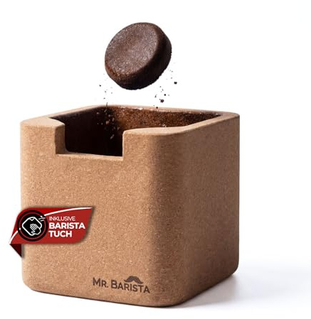 Mr. Barista® Abschlagbehälter aus FSC®-zertifiziertem Kork – Leise Knock Box für Siebträger & Espressomaschinen – Kompakter Abklopfbehälter – Nachhaltiges Barista Zubehör