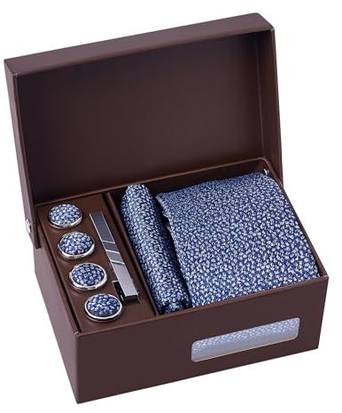 BRERA 67 - Coffret Cadeau Homme 5 Pièces: Cravate, Mouchoir de Poche, Pince à Cravate, Couvre Boutons et Bouton de Manchette Personnalisé - Cadeau Original Mariage