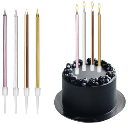 Bolosa 24 Stück Lange Metallisch Geburtstagskerzen, Geburtstagskerzen, Geburtstagskerzen Gold & Champagner Kerze, Kerzen Rosa & Silber Kerzen Torte, Birthday Candles, Geburtstagskerzen für Torte