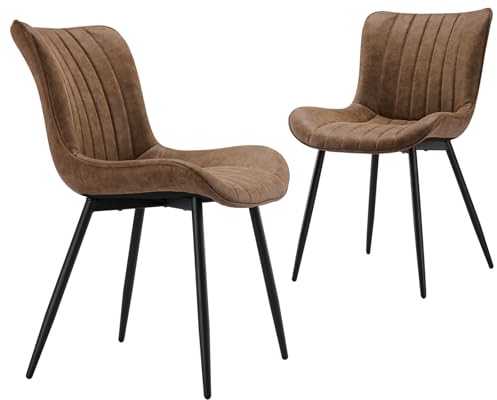 Goeurvant Esszimmerstühle Kunstleder Braun 2er Set Stühle Esszimmer Küchenstuhl Wohnzimmerstuhl Polsterstuhl für Esszimmer Wohnzimmer