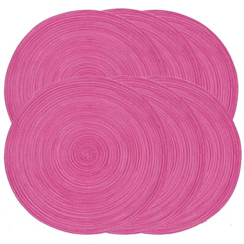 Noctiflorous Set di 6 tovagliette rotonde intrecciate, 38 cm, per tavoli da pranzo, in tessuto naturale, rustico, resistenti al calore, colore: rosa