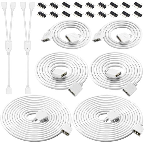 ADNEWX 8 Stk RGB LED Verlängerungskabel 1m 2m 5m 4 Polig mit LED Strip Y Splitter und 10mm Verbinder Stecker für LED Streifen Licht Verbindung Verlängerung