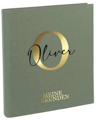 AWASG Urkundenmappe Kinder - Personalisiert mit Namen - Dokumentenmappe Ringbuch für Mädchen Jungen - Zeugnisordner Leinen zum Einsortieren von Urkunden (olive)