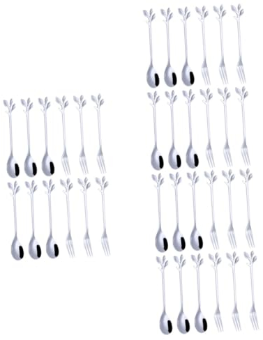Cabilock 36 Piezas cuchara de hoja de acero inoxidable tenedor de comida de hoja tenedor de frutas helado cucharillas Cucharas de tenedores acero inoxidable postres Cuchara de mezcla