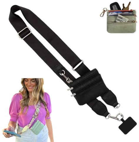 A Crossbody Phone Strap with Zippered Wallet Pouch, Adjustable Lanyard Charm