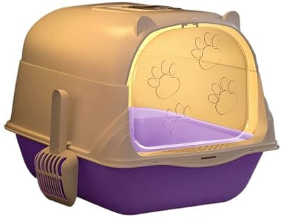 XUJUAN-0227 Katzentoilette Jumbo-Katzentoilette mit Haube, Katzentoilette mit hohem Rand und Schaufel, extragroße Katzentoilette, geschlossene Katzentoilette Haustiertoilette(Purple)
