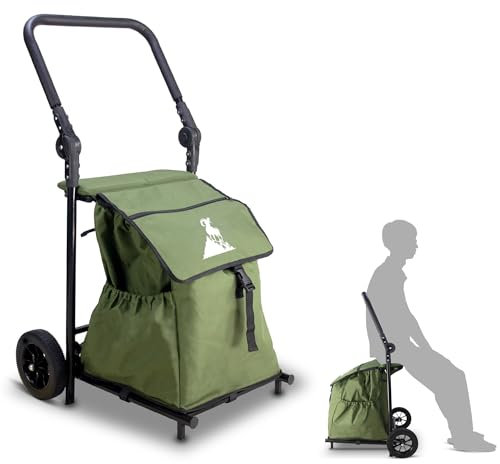 TOPWELL Einkaufstrolley, Klappbarer bis 50kg Einkaufswagen 120L Einkaufstasche Shoppingtrolley Handwagen für Einkaufen oder Transportieren von Waren, Kann als Sitz verwendet Werden. (Grün)