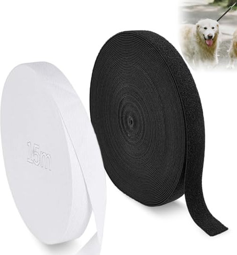 Gurtband 25 MM, 30 M Gurtbänder Textilband Dehnbar Taschengurt Meterware Befestigung Gurt Polypropylen für Schneiden Nähen DIY Rucksack Gepäckgurten Hundeleinen(Schwarz, Weiß)