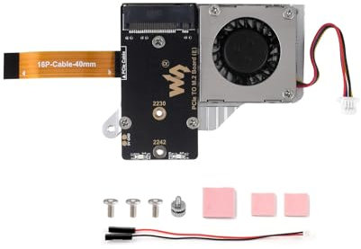 PCIe zu M.2 Adapter Karte für Raspberry Pi 5 mit Lüfter, Kompatibel mit NVMe Protokoll M.2 SSD von 2242/2230 Größe, Pi 5 NVMe HAT Unterstützung PCIe Gen2/3 Modus, 8Gbps Datenrate