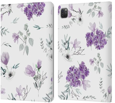 Head Case Designs Offizielle Anis Illustration Romantisches Blau Rosa Blumenmuster Leder Brieftaschen Handyhülle Hülle Huelle kompatibel mit Apple iPad Pro 11 2020/2021 / 2022