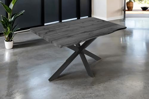 SAM Esstisch Josy | 140 x 80 cm | Holz-Optik in Grau | Spider-Gestell Metall schwarz | 40 mm Tischplatte mit Baumkante | Tisch für Esszimmer & Küche