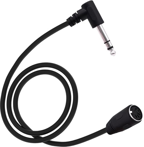 YARCHONN MIDI Din 5 poliger auf 6,35 mm 1/4 Kabel Din 5 Poliger Buchse auf 1/4 Zoll Stecker 90 Grad Rechteckiger Stecker TRS Stereo Audio Adapter Kabel für Lautsprecher Verstärker MIDI Keyboard-1.5M