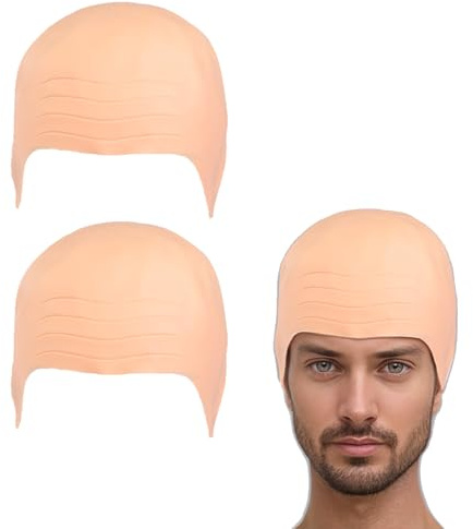 Ximinwzm 2 Stück Glatzenhaube für Erwachsene, Perückenkappen, Beige, wiederverwendbar, Glatzenkopfkappen für Erwachsene und Jungen, Cosplay-Party-Zubehör