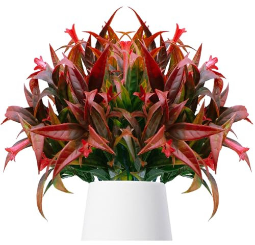 pangutheos 4 Piezas Plantas Artificiales Decorativas, Flores Artificiales de Plástico Plantas de Jardin Ramas Artificiales Rojo Arbustos para Decorativas Interior Exterior Jardín Sala