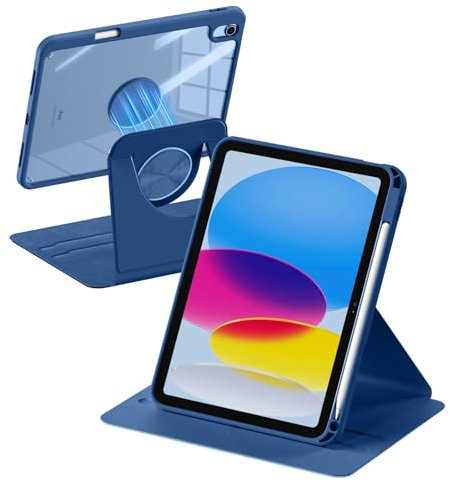 drivego 360 Rotating Case for iPad A16 11th Generation 11 Inch 2025/10th Generation 10.9 Inch 2022, Magnetic Detachable Cover with Pencil Holder for iPad 11/10 Gen, PC Clear Back, NavyBlue