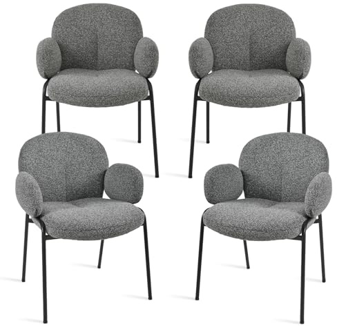 Goeurvant Esszimmerstühle 4er Set Dunkelgrau mit Armlehne - Moderne Polsterstühle mit Hoher Lehne,Metallgestell,Höhenverstellbare Füße,Leinen Küchenstühle für Wohnzimmer,Esszimmer,Schlafzimmer