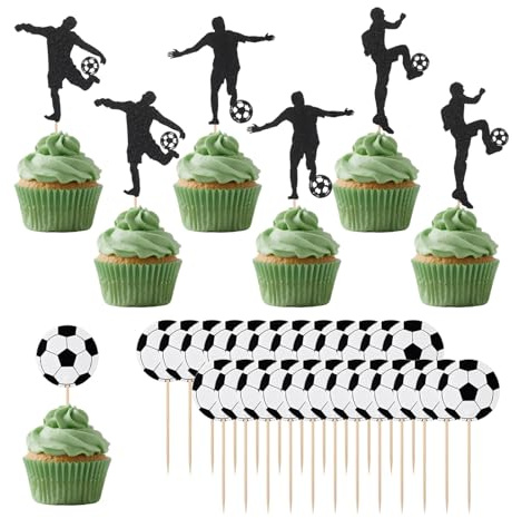 CXNXFD 48 Stück Fußball Cupcake Topper,Fussball Muffin Deko Party Tortenaufleger für Fußball Sport Party Deko Baby Shower Kinder Jungen Geburtstag Mitgebsel