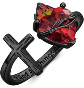 PARYFO Heiliges Herz Ringe Verstellbarer Offener Ring Gold/Schwarz/Weißgold Kreuz Jesu Ringe Christlich für Frauen Mädchen Weihnachts Geschenke