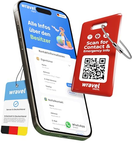 Digitaler Kofferanhänger mit NFC & QR-Code | Smartes Adressschild für Gepäck | Datenschutz statt Namensschild | Wiederverwendbar | Für Reise & Geschäftsreise (Weinrot, 1er Set)