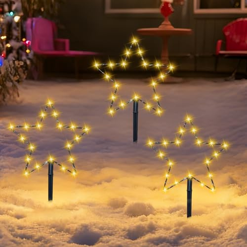 SPERMUOY Gartenstecker Stern,3er Weihnachtsbeleuchtung Außen gartenstecker Stern,Weihnachten gartensteck-er led Stern for Garten Weg Balkon Weihnachtsdeko