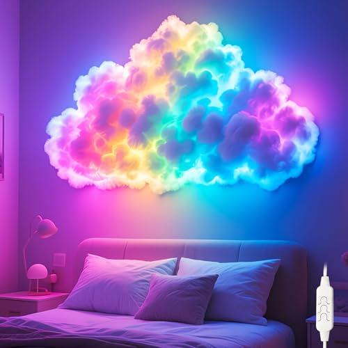 Hekasvm LED Wolkenlicht Gaming Wandleuchte mit Lichterketten 2/4/6m, USB Wandbeleuchtung Donner Wolken Deko Lampe, Diy Wandlampen für Zimmer Schlafzimmer Spielzimmer Fotografie Party Feier (4M)