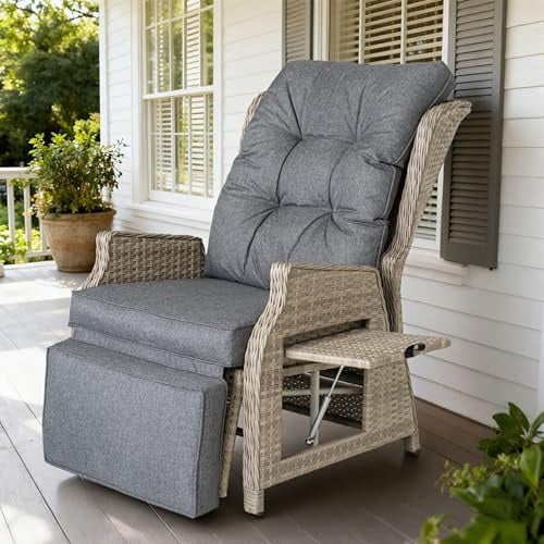 COMLAX FIELD Gartensessel mit Liegefunktion Wetterfest, Liegesessel Outdoor | Garten Relaxsessel, Rattansessel, Loungesessel, Polyrattan Outdoor Sessel, Relaxliege, Balkonsessel, für Garten Balkon Innen
