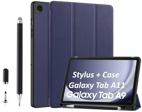 Smart Case+Stylus Pen for Samsung Galaxy Tab A11 / A9 8.7-Inch, Slim Stand Smart Protective Soft Cover Case with Pen for Galaxy Tab A11/A9 Tablet, Auto Wake/Sleep (Blue, A11/A9-8.7 Inches)