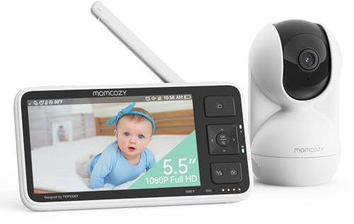 Momcozy BM03 Babyphone mit Kamera ohne WLAN, 5.5 Zoll Baby Monitor | 1080P 4 x Zoom Sicherheitszonen-Alarm Bewegungserkennung Nachtsicht VOX-Modus Gegensprechfunktion Babyfon 500 m Reichweite