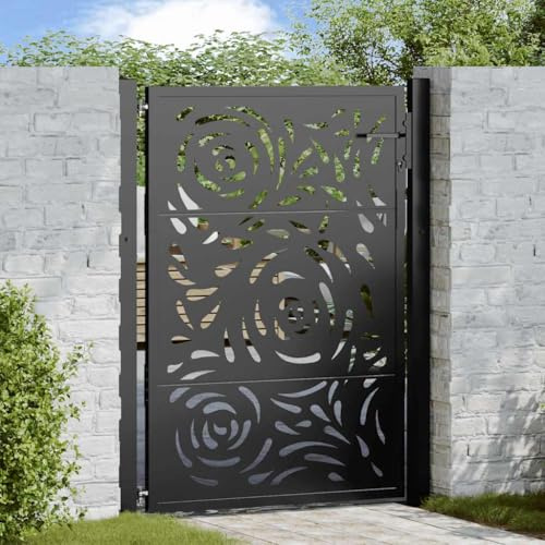 Canditree Black Metal Garden Gate with Lock, Weathering Steel Lockable Door for Pathway, Garden Entrance (110x130 cm)