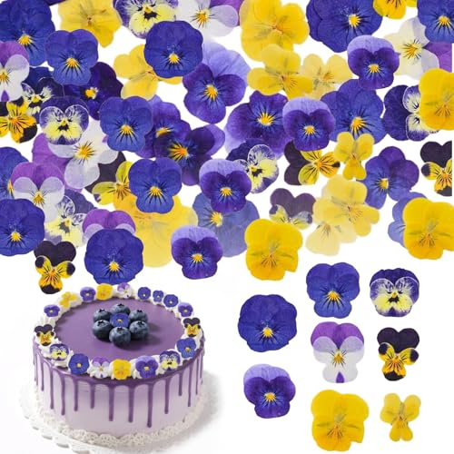 SGQTGIMU 48 Pièces Fleurs Comestibles pour Gateau, Fleurs Comestibles Cupcake, Décoration de Gâteau, Gluant Papier de Riz Décoratif Gâteau pour Cupcakes, Tartes, Mariage, Anniversaire et Pâtisserie