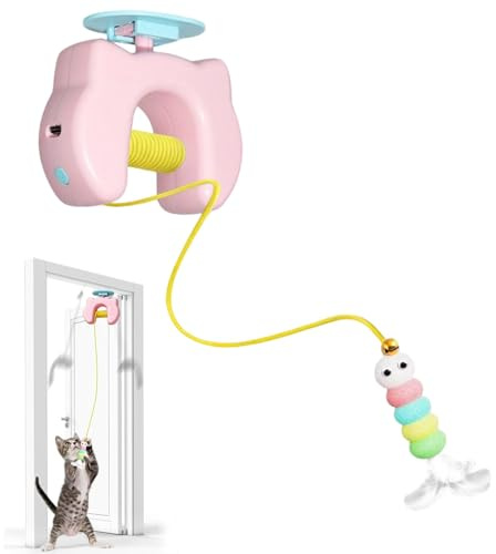Jouet pour Chat à Suspendre à la Porte, Jouet Chat Interactif avec Cordon élastique Réglable, Plus Résistant aux RayuresJjouets pour Chats avec Chargement USB pour Courir et Lutter Contre Ennui (Rose)