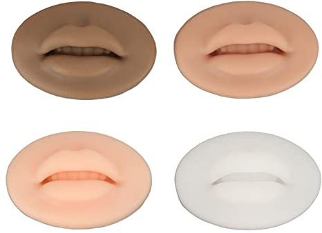 3D Lippen Übungsmodell Set, 4 Stück, Realistische Tattoo Trainingslippen | Weiches Silikonmaterial, elastische Textur, verfärbt sich nicht, 4 Hauttöne: hell, dunkel, schwarz, durchscheinend