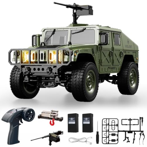 1:16 RC Military Car Remote Control Truck 4WD Off Road for Kids Adults | RC Crawler LED Lights winch 4X4 2.4G monster truck hobby army toys birthday Christmas gift Dual batteries Highly realistic
