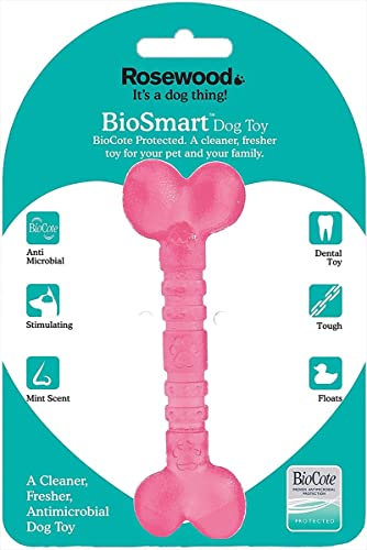 Rosewood BioSafe Puppy Bone - Hygienic Chew Toy for Puppies, Antimicrobial, Soothes Teething, Mint Scented, Promotes Dental Health, Suitable for Small Dog Breeds, Pink
