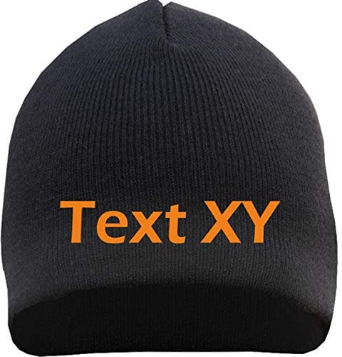 HB_Druck Beanie mit Wunschtext - Blockschrift - Bestickt - Mütze Strickmütze Stickfarbe: orange