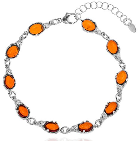 Copal Bracelet Femme En Ambre Et Argent Sterling Avec Longueur Réglable