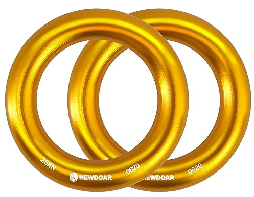 NewDoar Abseilring 25kN Gold Großer O-Ring-Seilverbinder für Klettersteigbaum-Rettungs-Hängematte und Slackline (2er-Pack