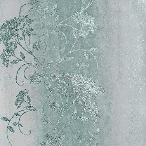 Muriva Senna Trail Duck Egg Wallpaper 701584 - Foil Vinyl Silver Floral Ombre