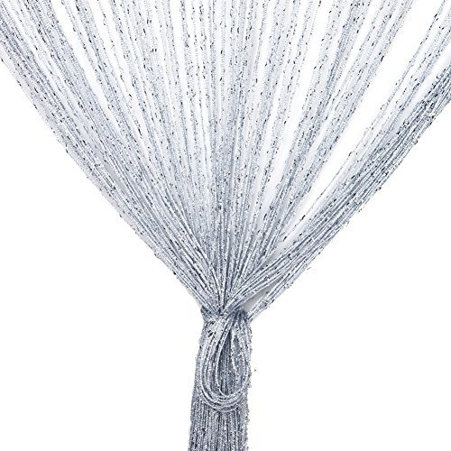 Tenda a fili in pannelli per porte, Glitterata Argentata tenda moderna soggiorno 100 x 200 cm frange da muro tenda per finestra, zanzariera, divisorio di stanze, Perfetto Come Schermo Mosca (Grigio)