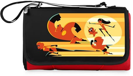 PICNIC TIME Disney Pixar The Incredibles Decke, Tragetasche, Picknickdecke, Stranddecke, Campingdecke, Rot mit schwarzer Klappe