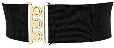 FASHIONGEN - Ceinture femme élastique, ceinture large à boucle 3 boutons, style vintage, GLORIA Fabriqué en France - Noir (Boucle doré), Large / 40 à 43