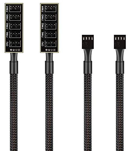 PANO-MOUNTS PWM Fan Hub Cable - 3Pin/4Pin PC Case Fan Splitter with 1-to-5 Expansion for CPU Cooler, ITX Mining Rig (2-Pack)