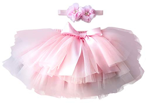 YONKOUNY Gonna Tutu Neonato Bambino Fotografia Prop Fascia Hairband Set Principessa Tulle Gonna per Compleanno Photography (Rosa, 0-6 Mesi)