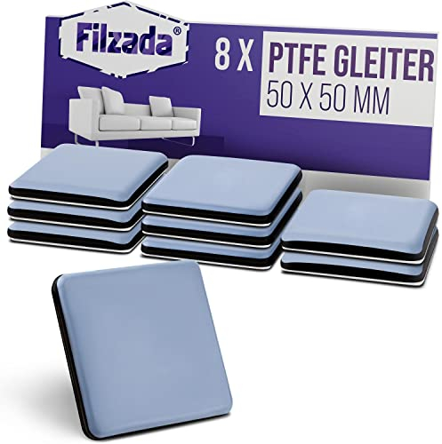 Filzada® 8X Teflongleiter Selbstklebend - 50 x 50 mm (eckig) - Profi Möbelgleiter/Teppichgleiter PTFE (Teflon)