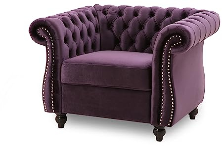 Great Deal Furniture Leila Chesterfield Velvet Club Chair, BlackBerry