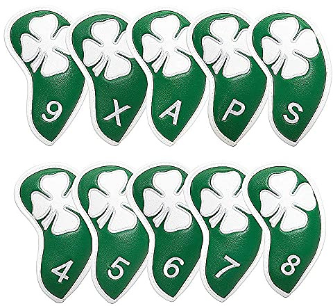Golf Iron Covers Headcovers Club Head Cover, 4 Leaf Clover Synthetic Leather Made for Oversized Standard Small Size Pack of 10