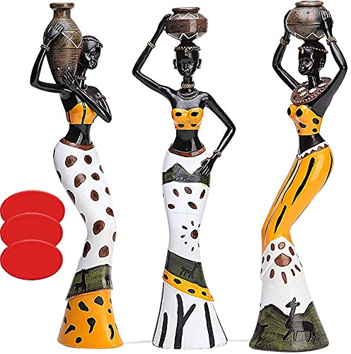 MonLiya 3 Stück afrikanische Skulptur, Afrikanische Deko Frauenfigur Mädchen Figur Statue Dekor Zuhause Dekorative Schwarze Figuren Kreative Handwerk Puppen Ornamente