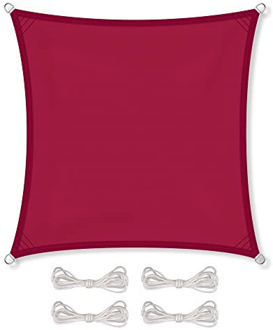 CelinaSun Sonnensegel wasserdicht inkl Befestigungsseile Premium PES wasserabweisend imprägniert Quadrat 2,6 x 2,6 m rot